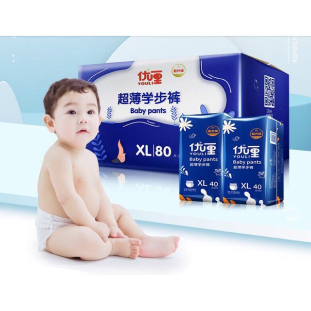 Bỉm YOULI Xanh BABY PANTS nội địa Trung quần/dán size S108, M92, L84, XL76, XXL72, XXXL68