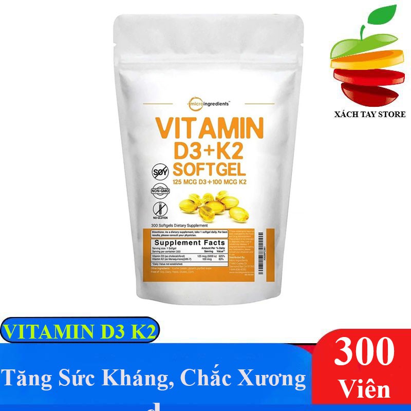 Viên Uống Micro Ingredients Vitamin D3 + K2 300 Viên