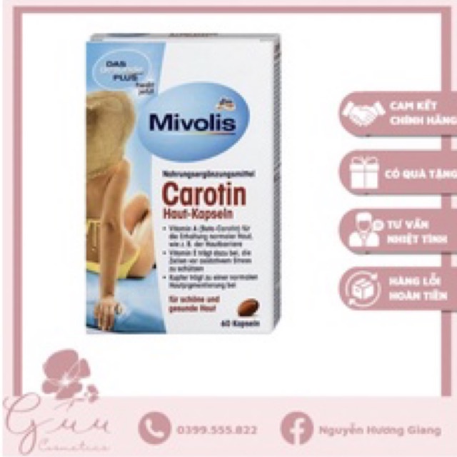 Viên uống chống nắng Carotin Mivolis 60 viên Đức