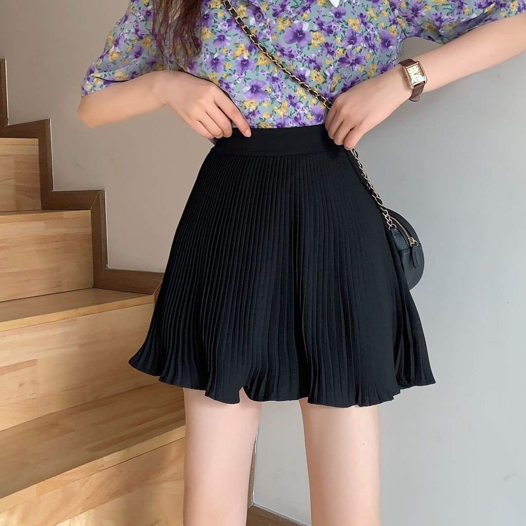 Mới Chân Váy Chữ A Lưng Cao Xếp Ly Phong Cách retro