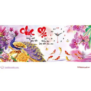 Tranh thêu chữ thập Đồng hồ Cha mẹ 91x43