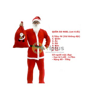 Quần áo ông già Noel (Nỉ) + Túi đựng quà Noel