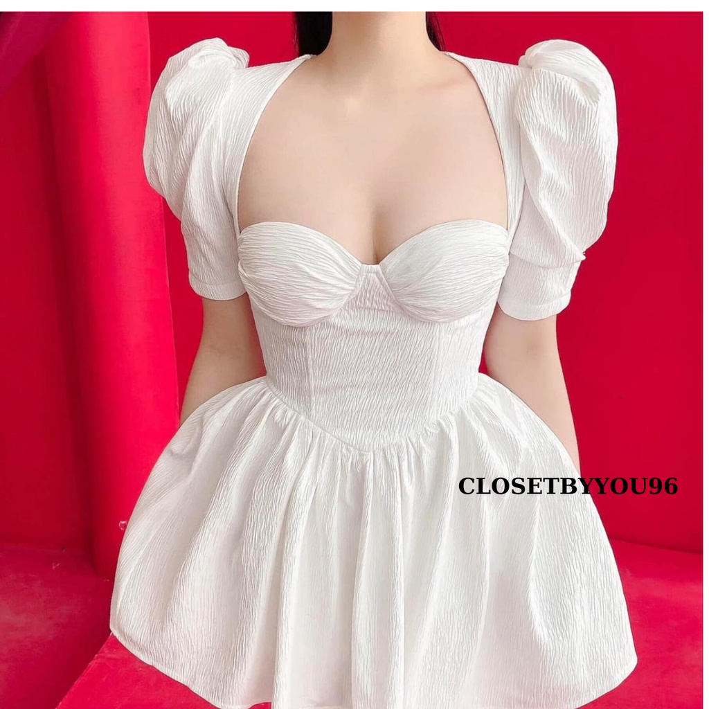 Váy cúp ngực đầm dáng xòe tiểu thư chất xốp kiểu công chúa bồng bềnh (Ảnh Thật)