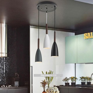 Bộ ba đèn thả trang trí chuôi gỗ giá rẻ tặng kèm bóng 5W