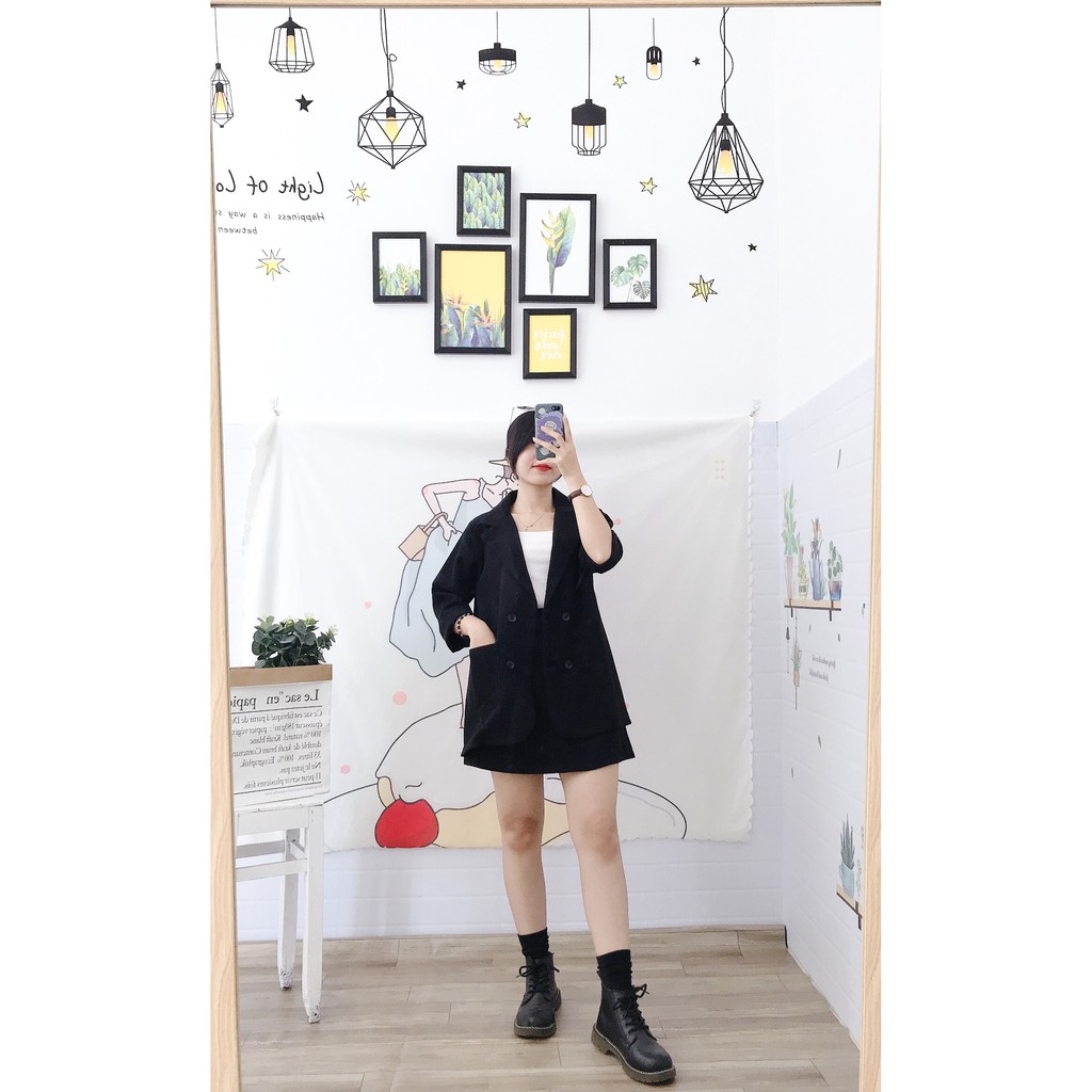 Set 2 Món Blazer Đen & Chân Váy Chữ A (ảnh thật/sẵn/video) | BigBuy360 - bigbuy360.vn