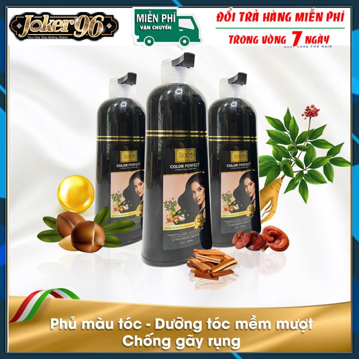 DẦU GỘI NÂU/ĐEN TÓC PHỦ BẠC SaCo Italia 500ML, Dầu Gội Thảo Dược Phủ Tóc Bạc Chiết Xuất Từ Nhân Sâm