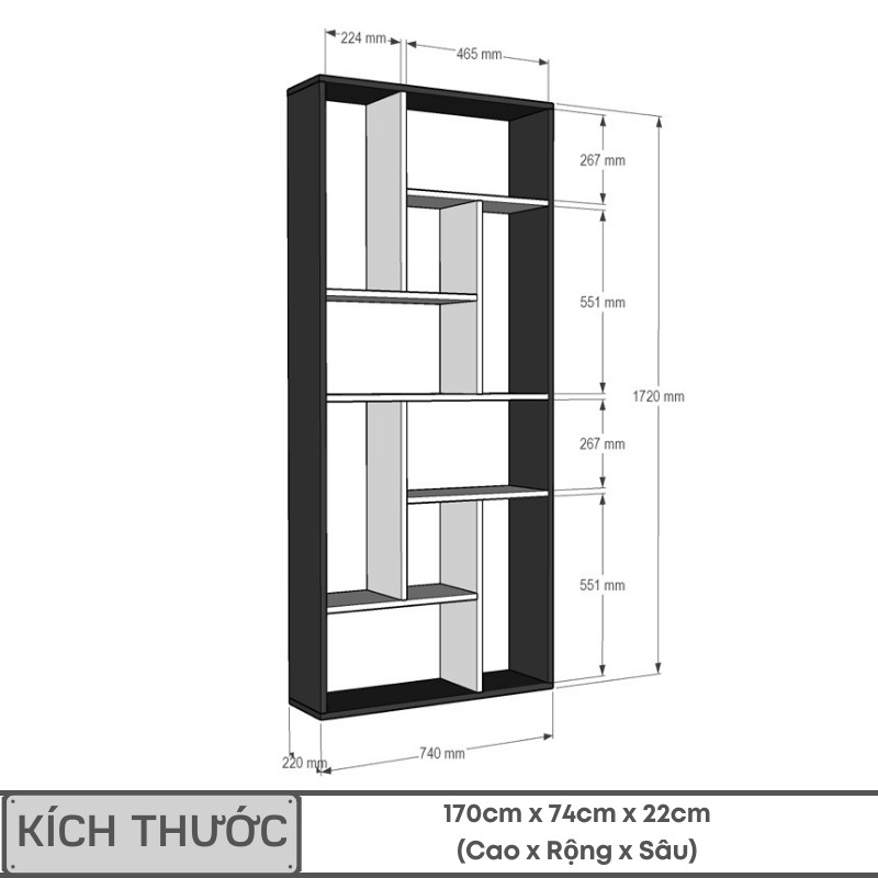 Kệ Sách Để Sàn Lắp Ghép Màu Trắng Đen Hiện Đại SIB Decor, Dễ Dàng Lắp Ráp,  An Toàn Với Pát Chống Đổ Kệ