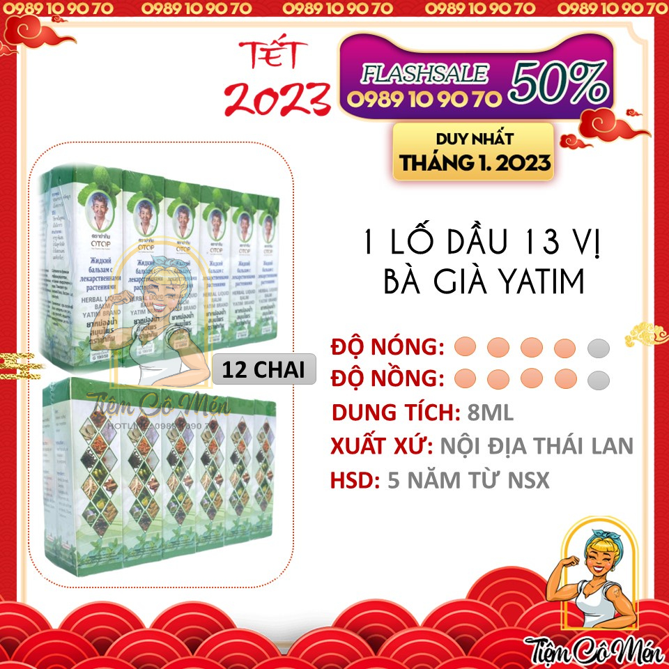 1 Lố 12 Chai Dầu Lăn 13 Vị Thảo Dược OTOP - Dầu lăn Thái Lan Bà Già - Yatim Brand - Hàng Nội Địa Cực Chuẩn