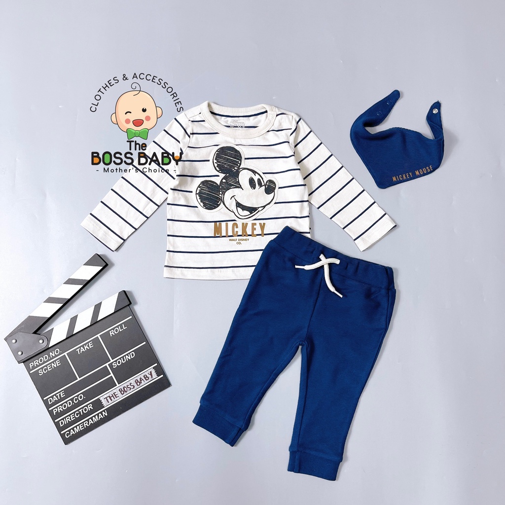 Đồ bộ dài tay cho bé trai TheBossBabyVN SD43 đồ thu đông cho bé chất liệu cotton họa tiết mickey (3m-36m)