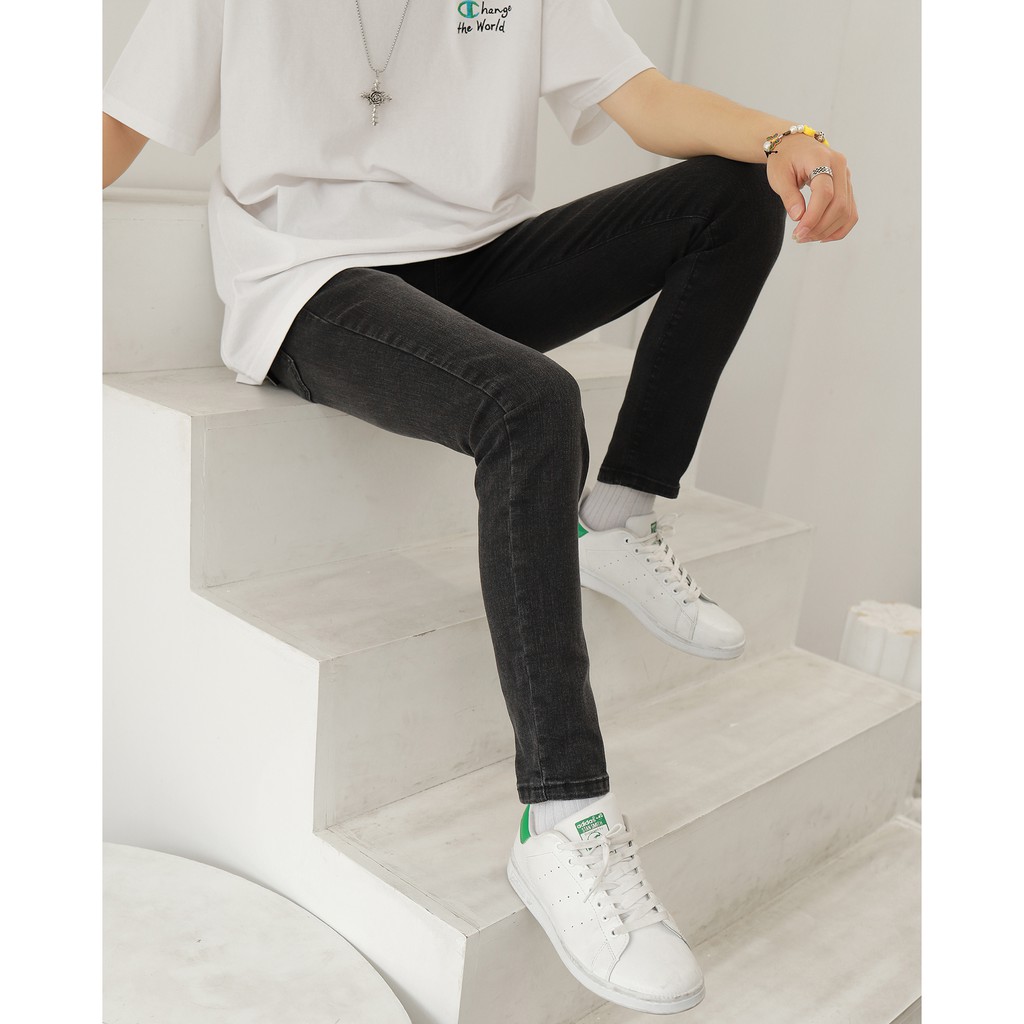 Quần Skinny Jeans Nam-Màu Xám Đen-Kiểu Trơn-Chất Liệu Cotton Co Giãn-Ống Đứng Dáng-Ống Ôm Chân Chuẩn Skinny | BigBuy360 - bigbuy360.vn