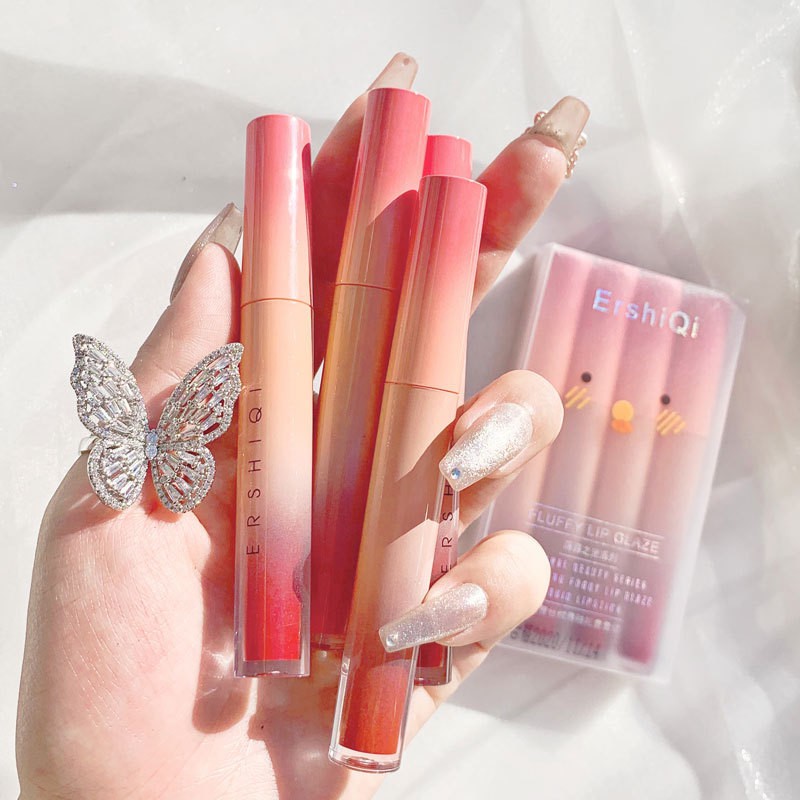 Set 4 Cây Son Kem Ersiqi Matte Velvet Lip Glaze Lâu Trôi Siêu Mềm Mịn Môi