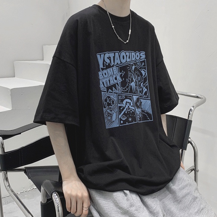 Áo thun Unisex form rộng tay lỡ, Áo phông nam nữ cotton thấm hút, dày dặn mềm mịn họa tiết MANGA