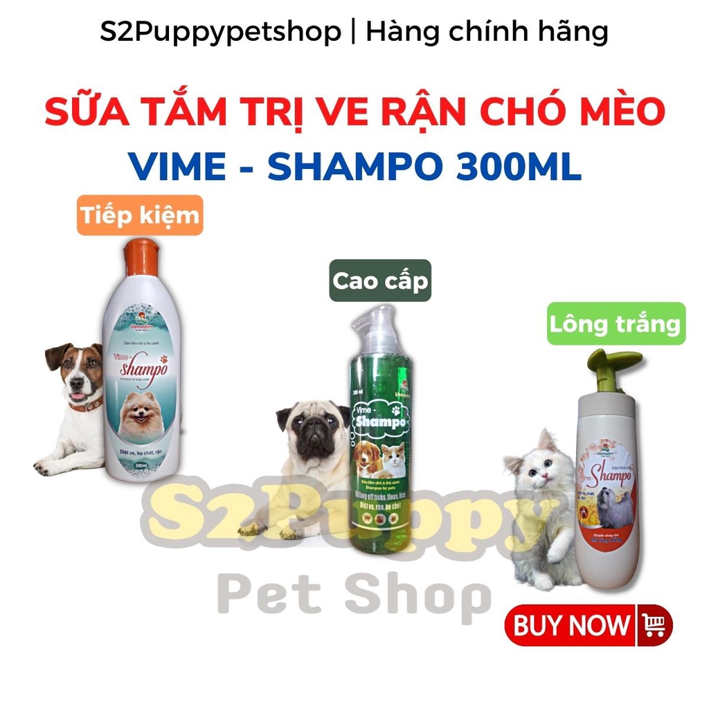 Sữa Tắm Trị Ve Rận Chó Mèo - Vime Shampo 300ml - Sữa Tắm Cho Chó Mèo Lông Trắng