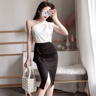 Chân váy công sở xẻ tà cách điệu