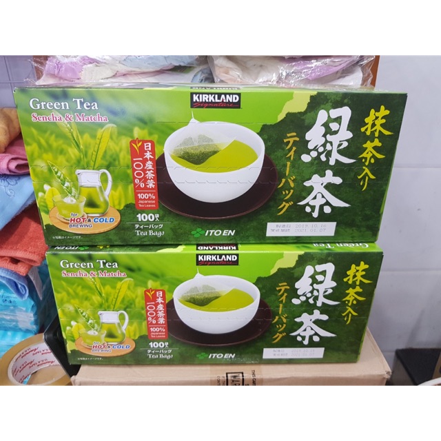 Trà xanh hữu cơ dạng túi lọc Kirkland Green tea A blend of Sencha and Matcha - hộp có 100 túi Date 4/ 2022