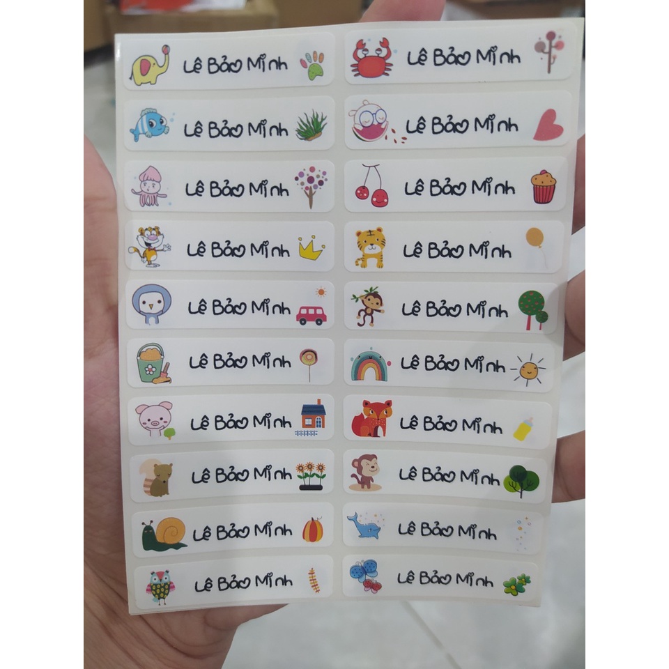 80 tem nhãn tên 2 - Sticker tên theo yêu cầu dán đồ dùng học tập, đồ dùng văn phòng - Minh In