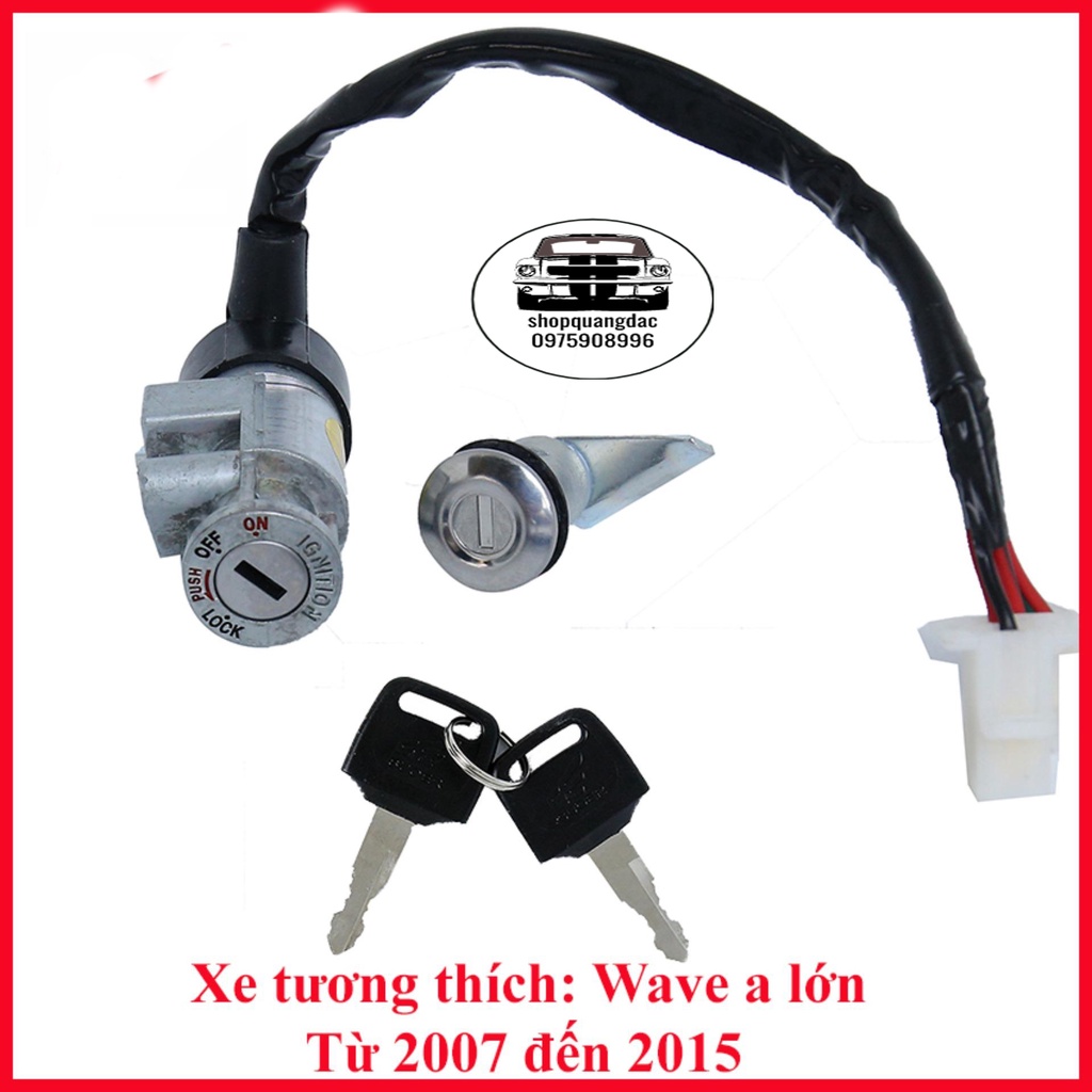 Bộ ổ khóa xe máy Wave a 100 lớn 2007-2015 2 cạnh cao cấp