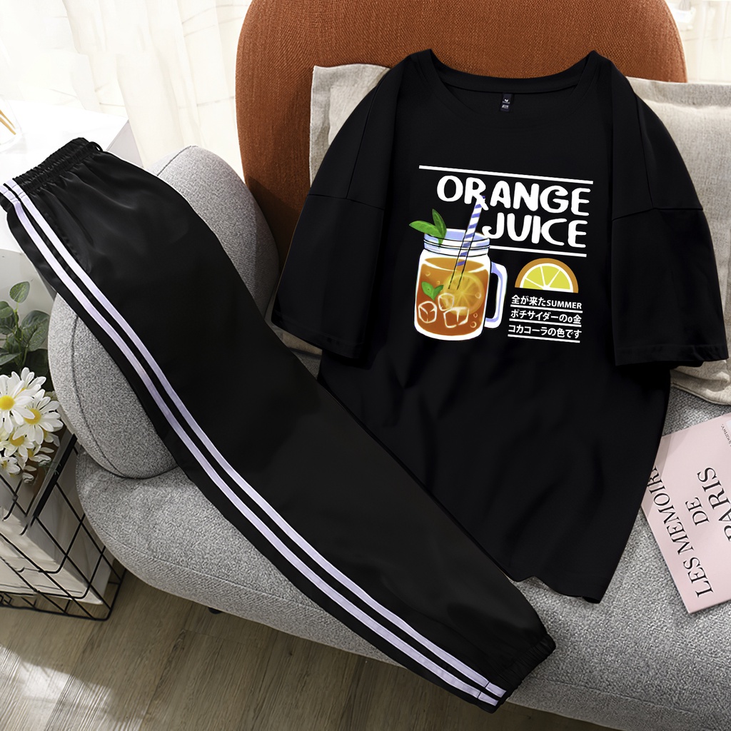 Sét Bộ xinh mặc ở nhà Áo form rộng oversize + quần thể thao chất liệu Cotton mềm mát dễ thương