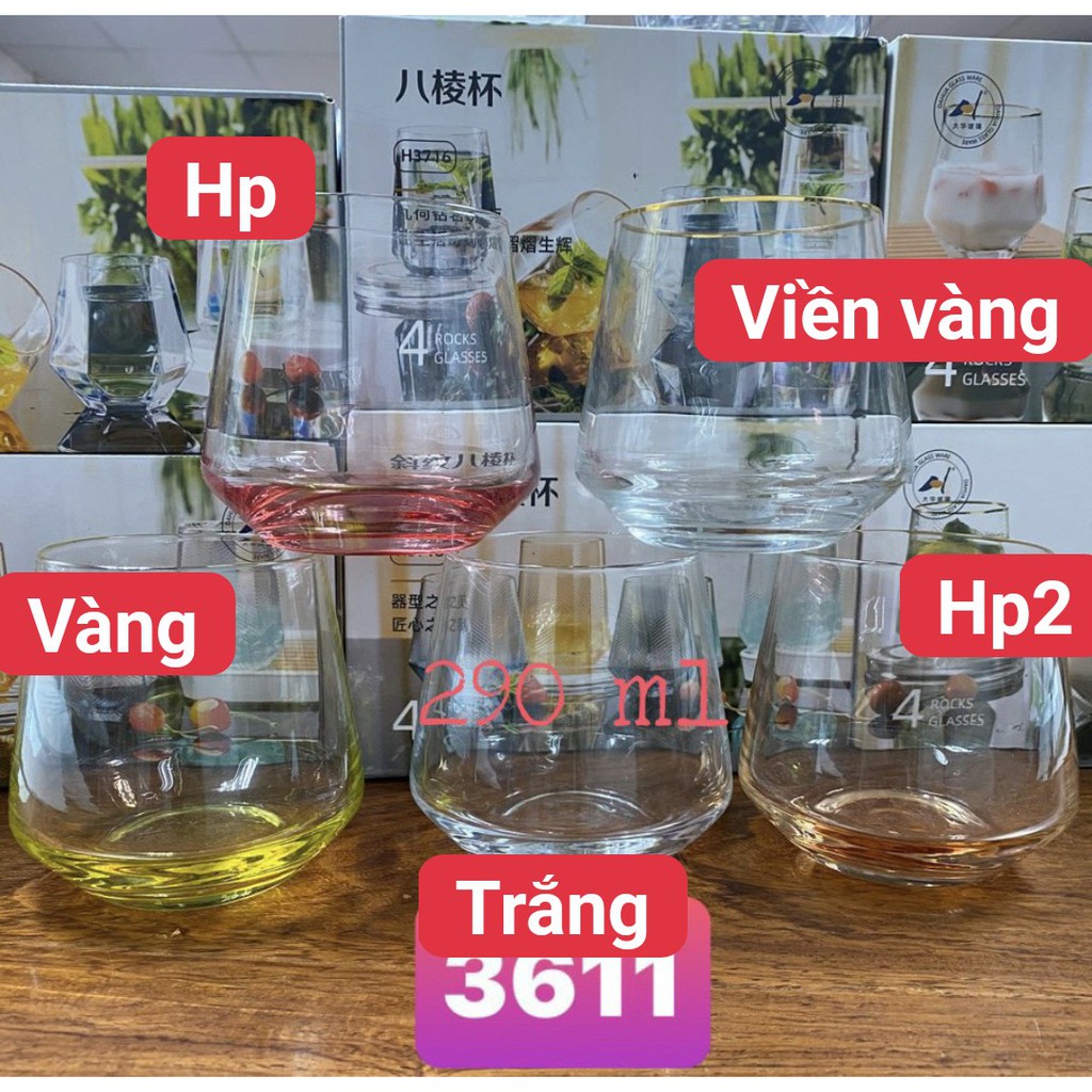 BỘ 6 CỐC THỦY TINH SẮC MÀU CAO CẤP 290ML-Bộ 6 Cốc - Ly uống rượu tây, uống nước,uống cafe