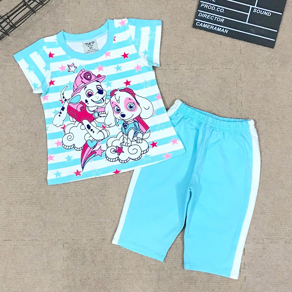 Bộ thun cotton bé gái in paw sky biệt đội cứu hộ