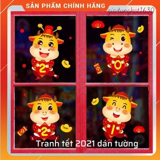 (Khổ lớn) Tranh Tết Tân sửu 2021 dán tường hình trâu vàng