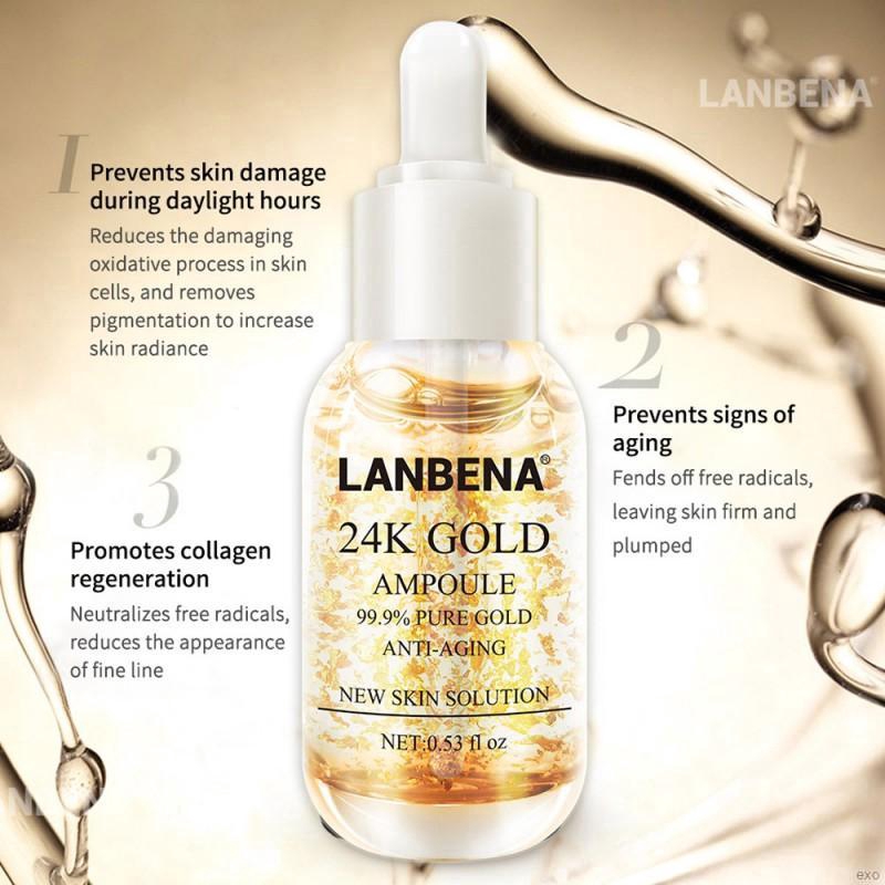 Tinh chất LANBENA chiết xuất từ vàng 24K giúp làm giảm nếp nhăn hiệu quả