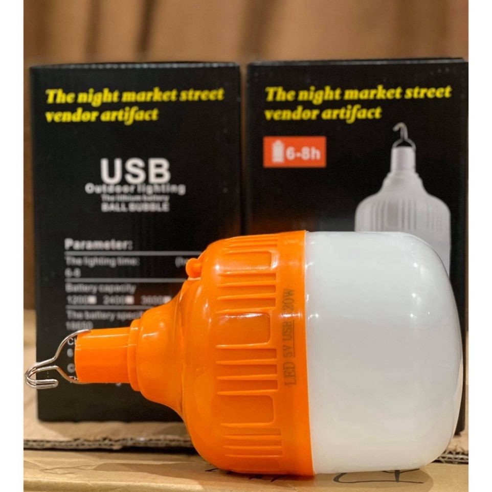 Bóng đèn tích điện ❤️𝑭𝒓𝒆𝒆𝒔𝒉𝒊𝒑❤️Bóng đèn led tích điện 150w có móc treo sạc USB  màu cam