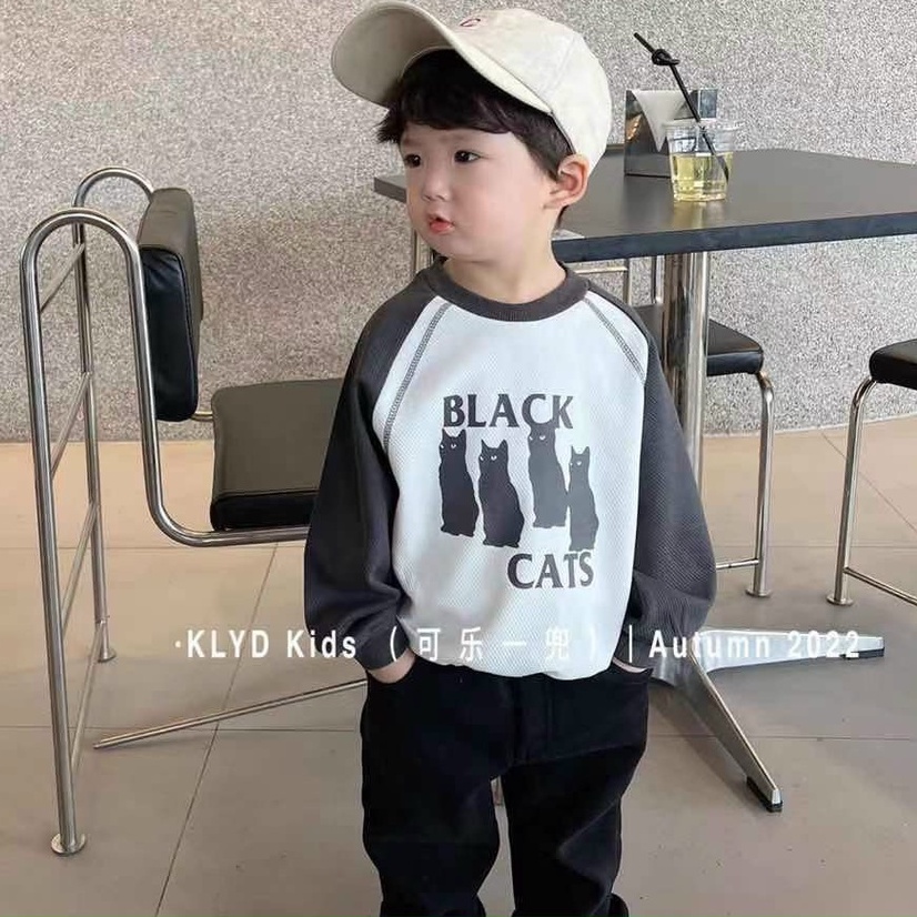 Đồ bộ bé trai, Set quần áo thu đông dài tay họa tiết mèo Black Cats chất nỉ da cá xịn xò cho bé từ 7 - 18 kg, SUN KID'S
