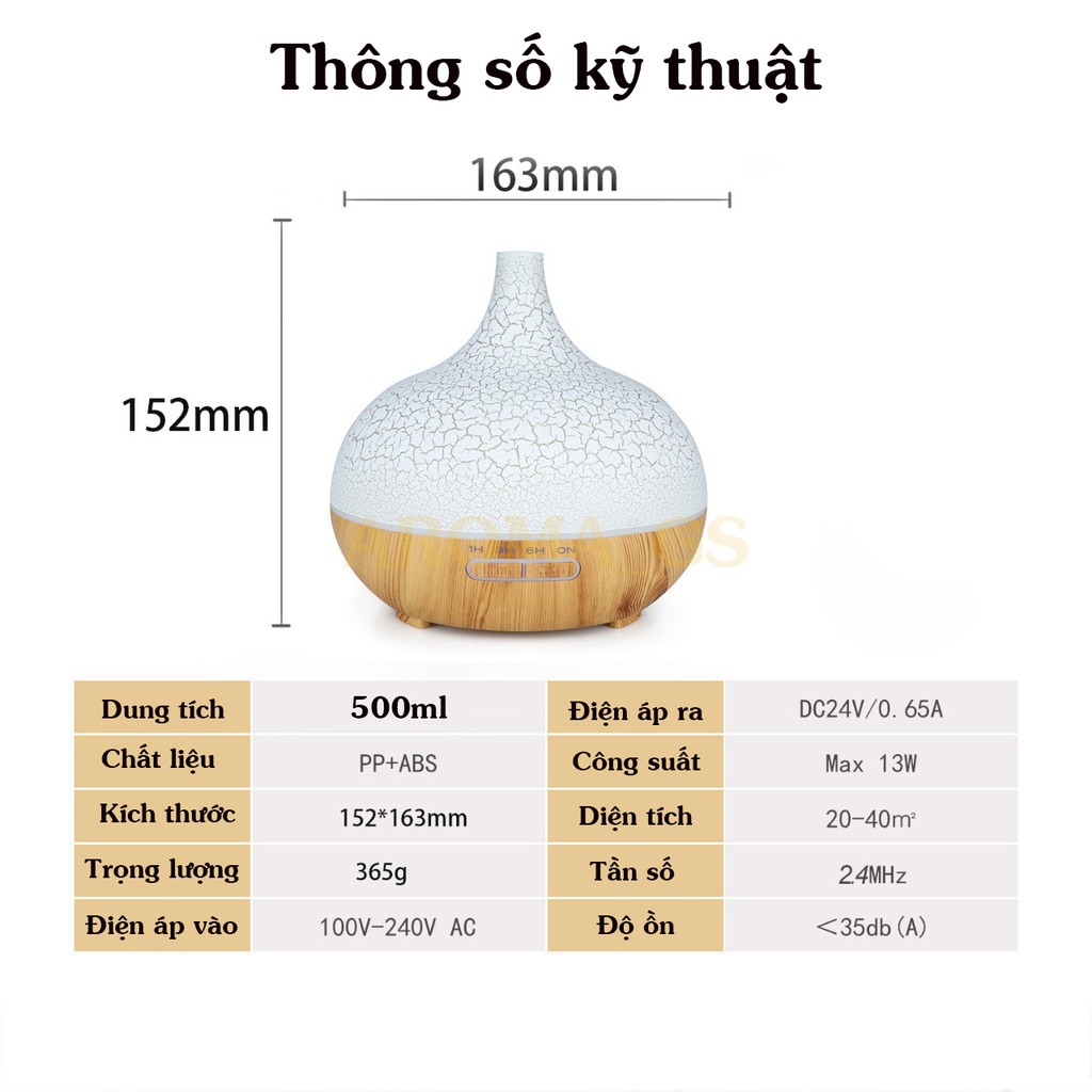 Máy xông tinh dầu phòng ngủ 550ml - AROMA DIFFUSER chính hãng - kèm Remote - BH 6T