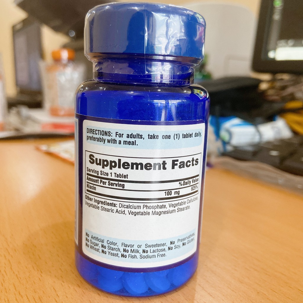 Viên uống giảm nhiệt miệng,lỡ loét miệng,viêm da, mất trí nhớ, tiêu chảy, Vitamin B3 Puritan's Pride Niacin 100mg 100v