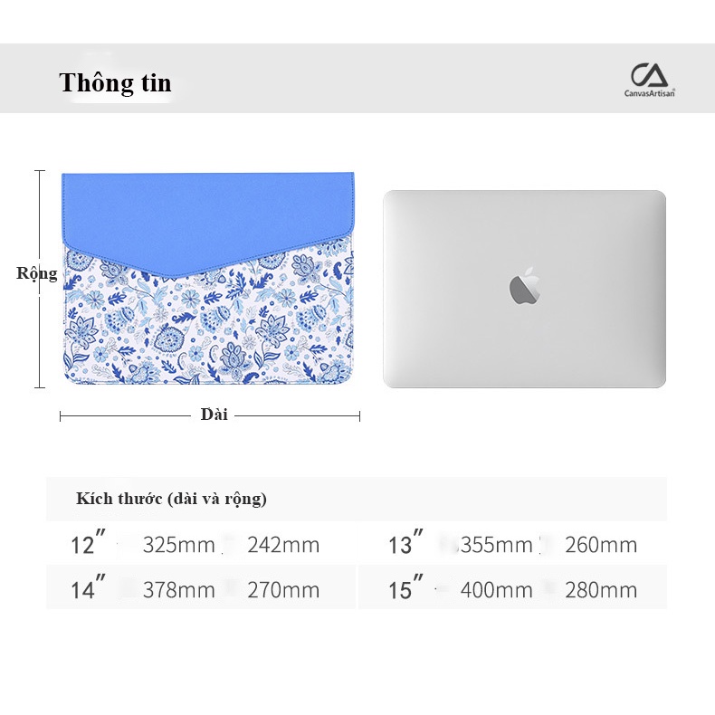 Túi chống sốc Laptop Macbook hoa văn xanh chính hãng CanvasArtisan 2022