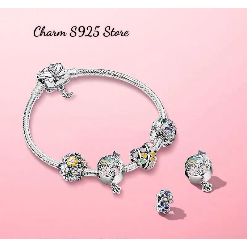charm pan cầu vòng và hoa bạc s925 cao cấp
