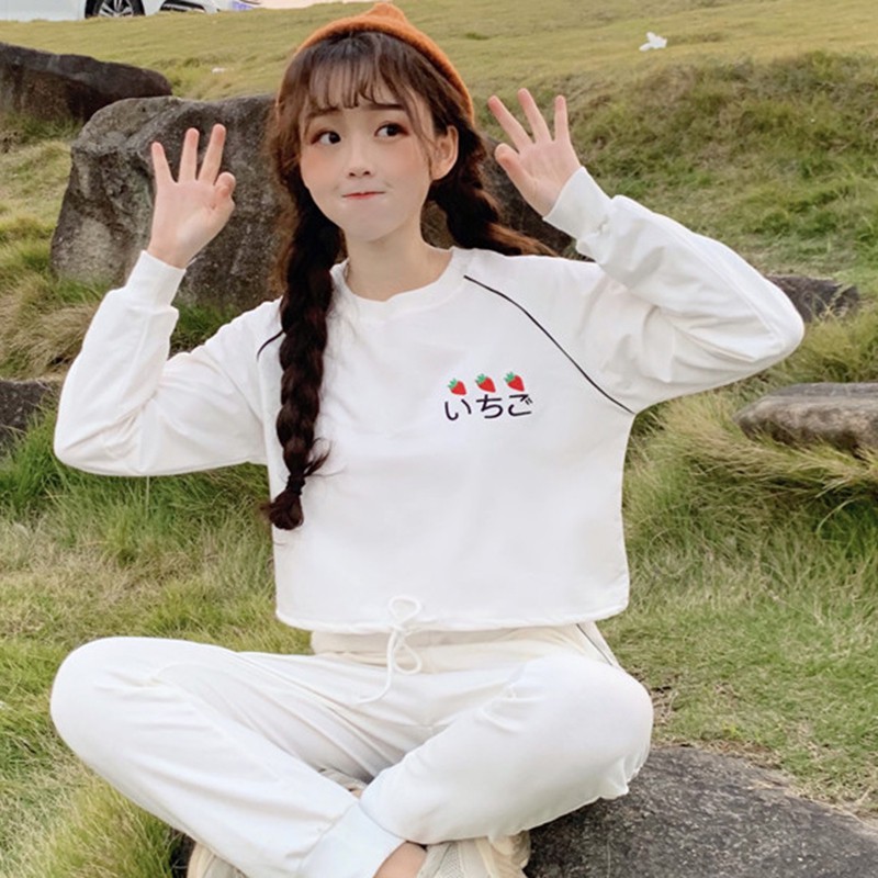 Áo thun tay dài cổ tròn dáng rộng hoạ tiết thêu cho phái nữ