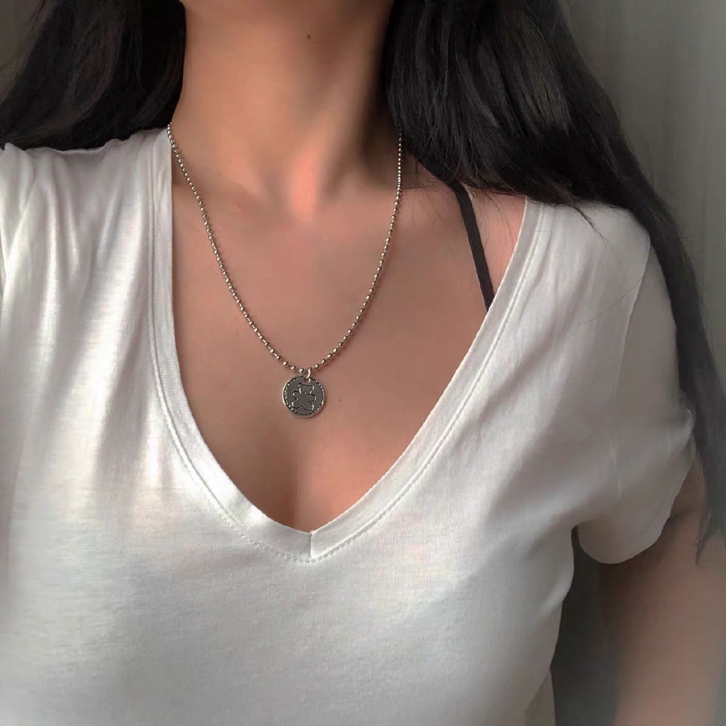 Dây chuyền phối mặt hình tròn họa tiết chú gấu xinh xắn thời trang phong cách retro