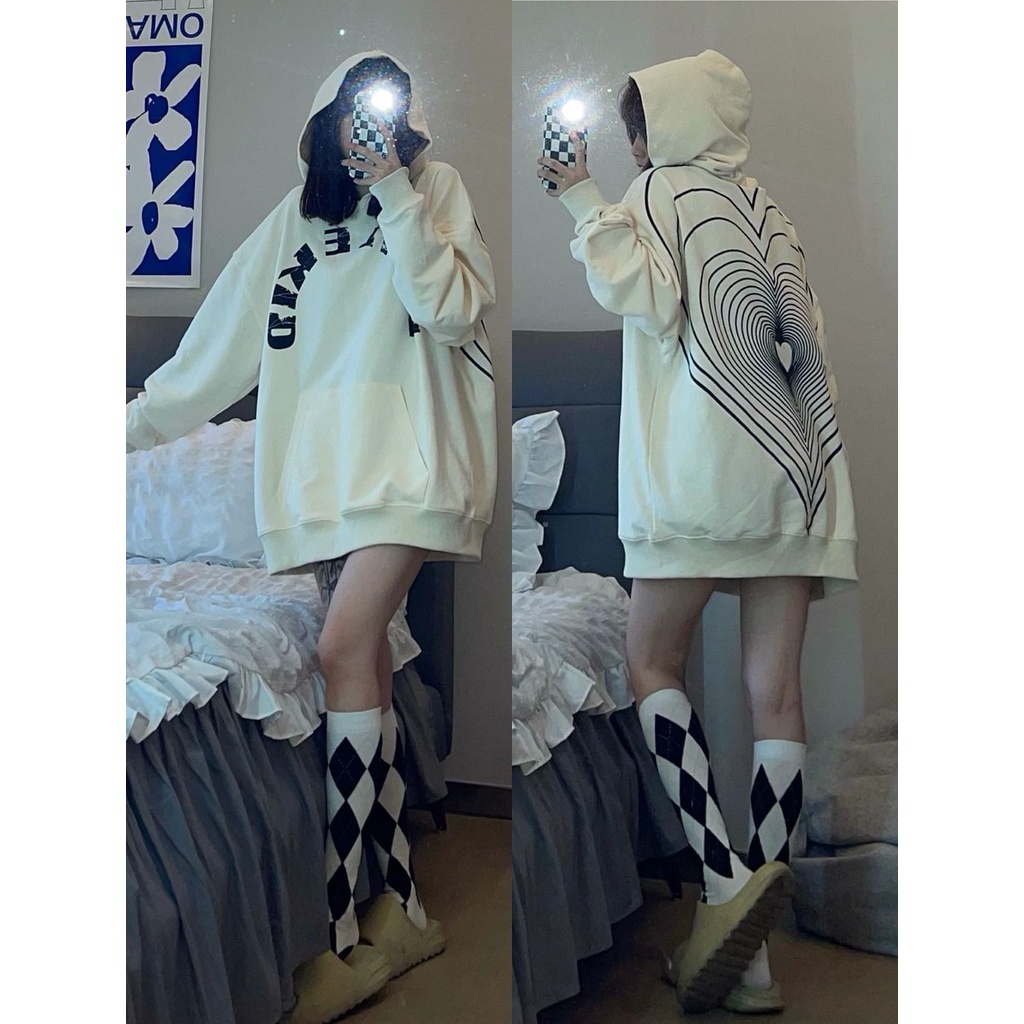 Áo khoác lót lông cừu in họa tiết trái tim phong cách thu đông cho nữ