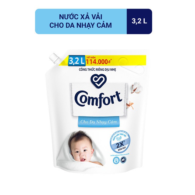 Nước xả vải Comfort cho da nhạy cảm Túi 3.2L