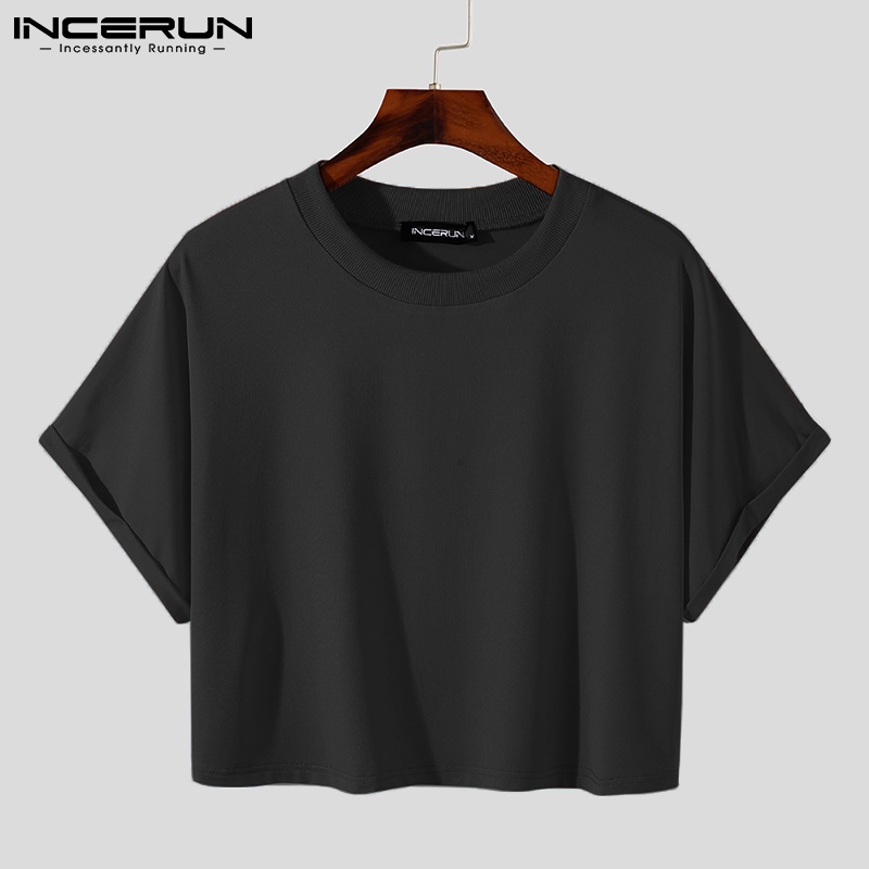 Bộ áo crop top và quần short INCERUN màu trơn 2 món thời trang mùa hè dành cho nam