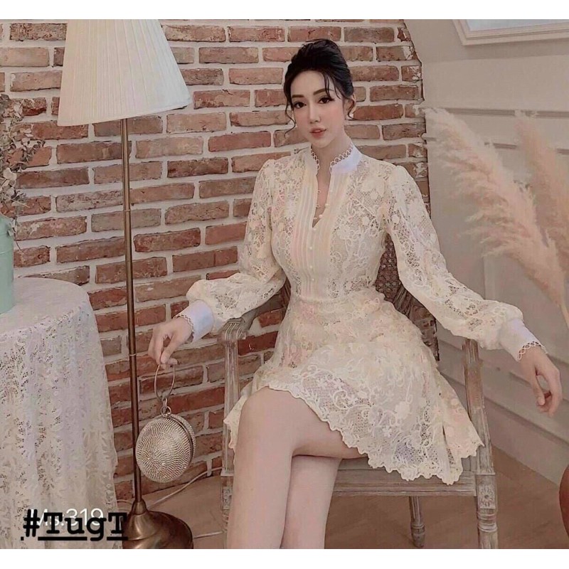 ẢNH THẬT TRẢI SÀN - ĐẦM REN CỔ V ĐUÔI CÁ