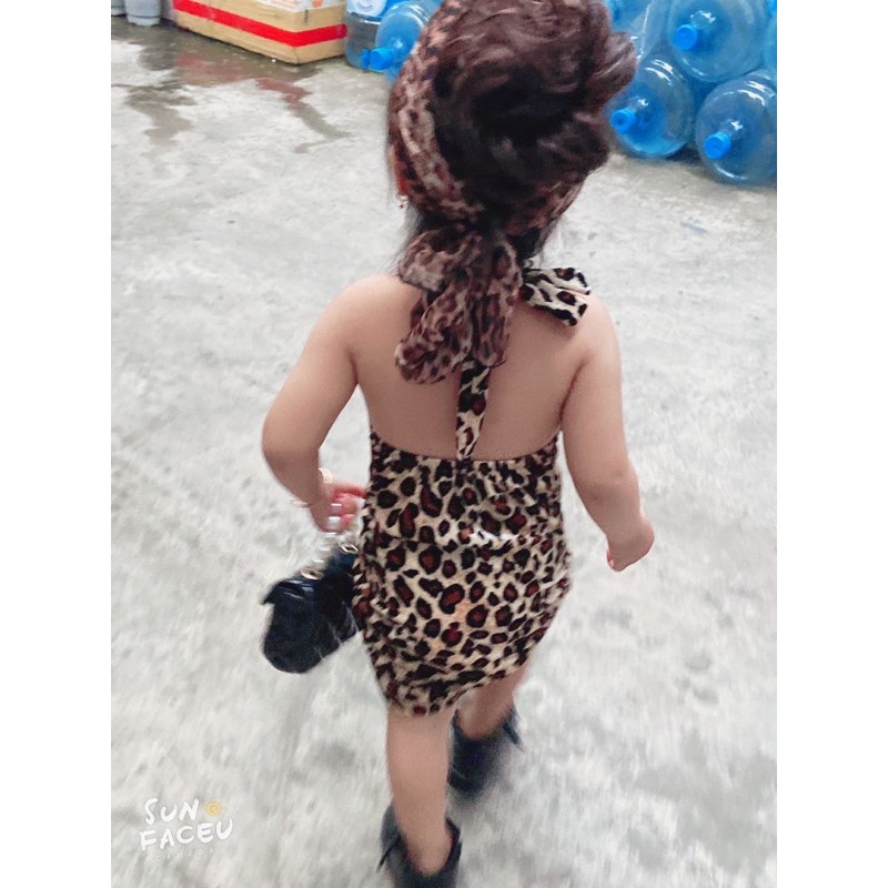 [⚡Giảm Sốc Gần 50%⚡] Đầm Bé Gái Body Cổ Yếm Họa Tiết Da Beo Hàng Thiết Kế Đủ Size Form Chuẩn Cho Bé D010 Minmi Baby Kids
