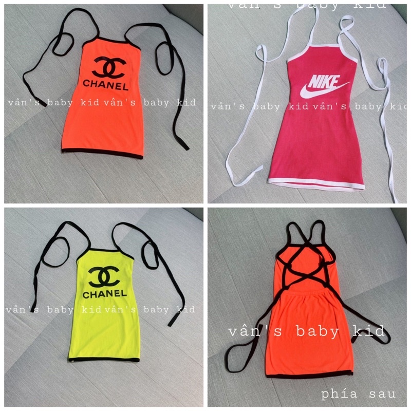 Đầm body 2 dây cột nơ Lưng cho bé gái
