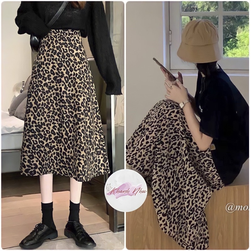 Chân váy Da Báo Dáng Dài Nữ 🌸 Đầm Midi Dáng Xòe Da Beo Cạp Cao Chun Lưng Bánh Bèo Siêu Xinh