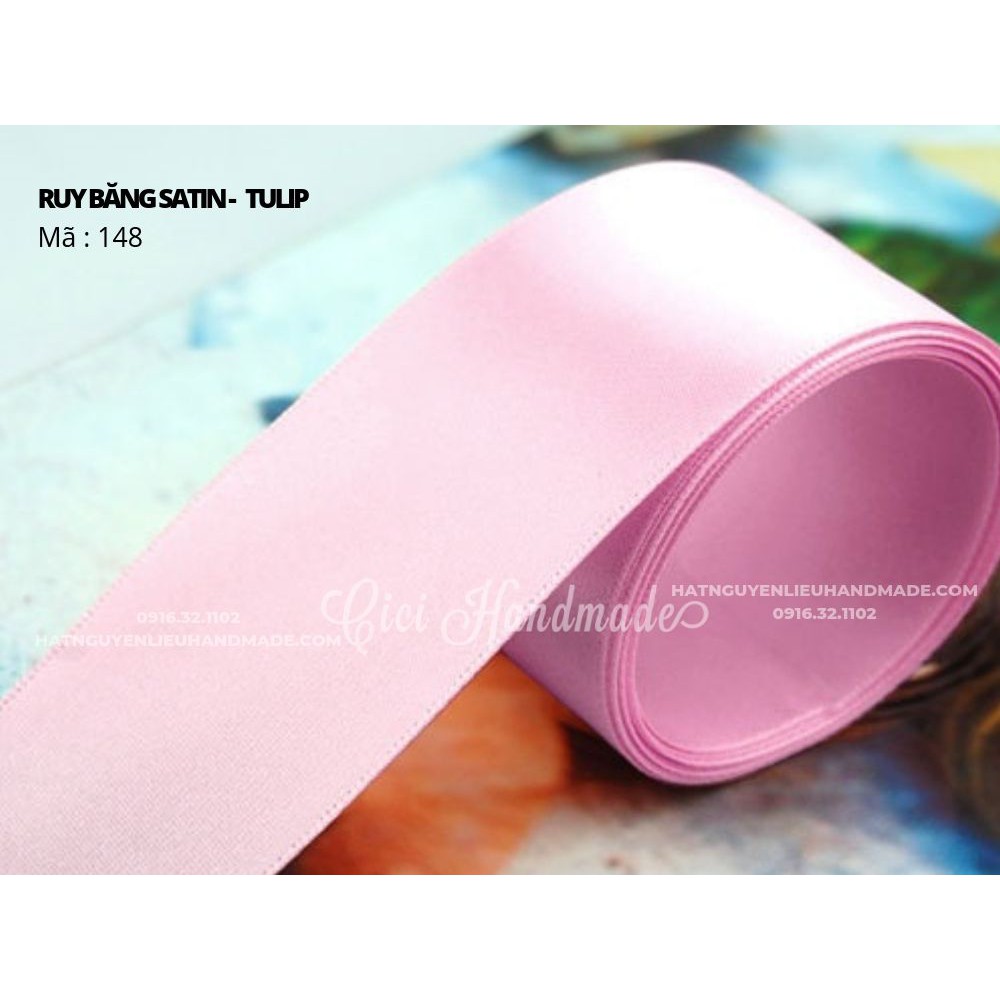 Cuộn 5M Ruy băng Satin 2 mặt màu hồng, đỏ, cam, be - link 1/9 Cici Handmade ruyban gấm hoa lụa ruyban ribbon satin