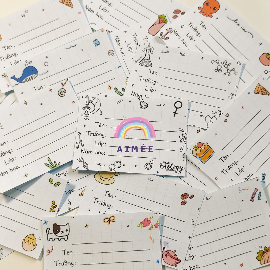 Set 12 nhãn vở xinh xắn thiết kế | Aimee