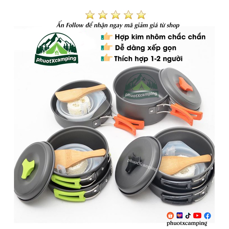 ⚡️Giá sốc⚡️ Bộ nồi nấu ăn cắm trại dã ngoại DS200 dành cho 1-2 người nhỏ gọn tiện lợi. phuotxcamping shop