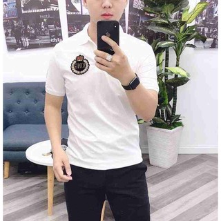 Vi deo + Ảnh thật áo thun nam cổ trụ thêu logo huy hiêu thời trang