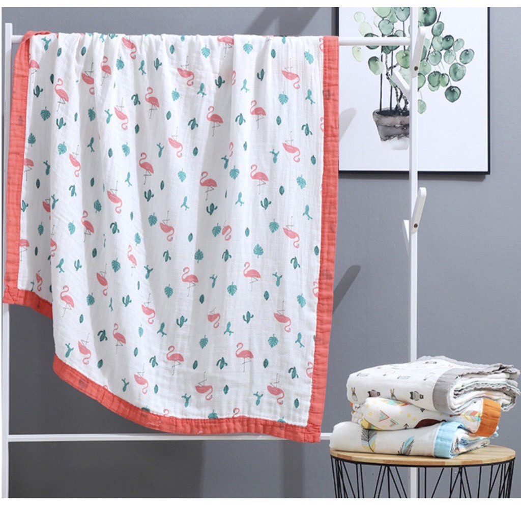 Chăn Xô ADEN Sợi Tre 4 Lớp Có Viền Cho Bé - Dùng Tắm Bé Và Quấn Khăn [ 110cmx110cm ]