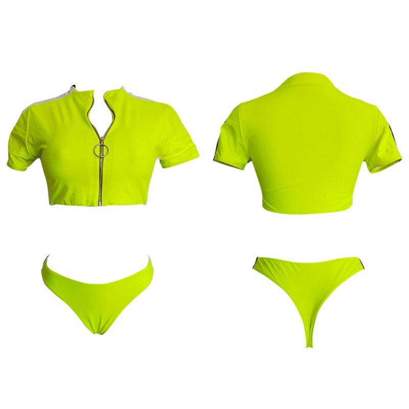 Bộ Bikini Hai Mảnh Ngắn Tay Họa Tiết Sọc Có Khóa Kéo Và Đệm Gợi Cảm Cho Nữ