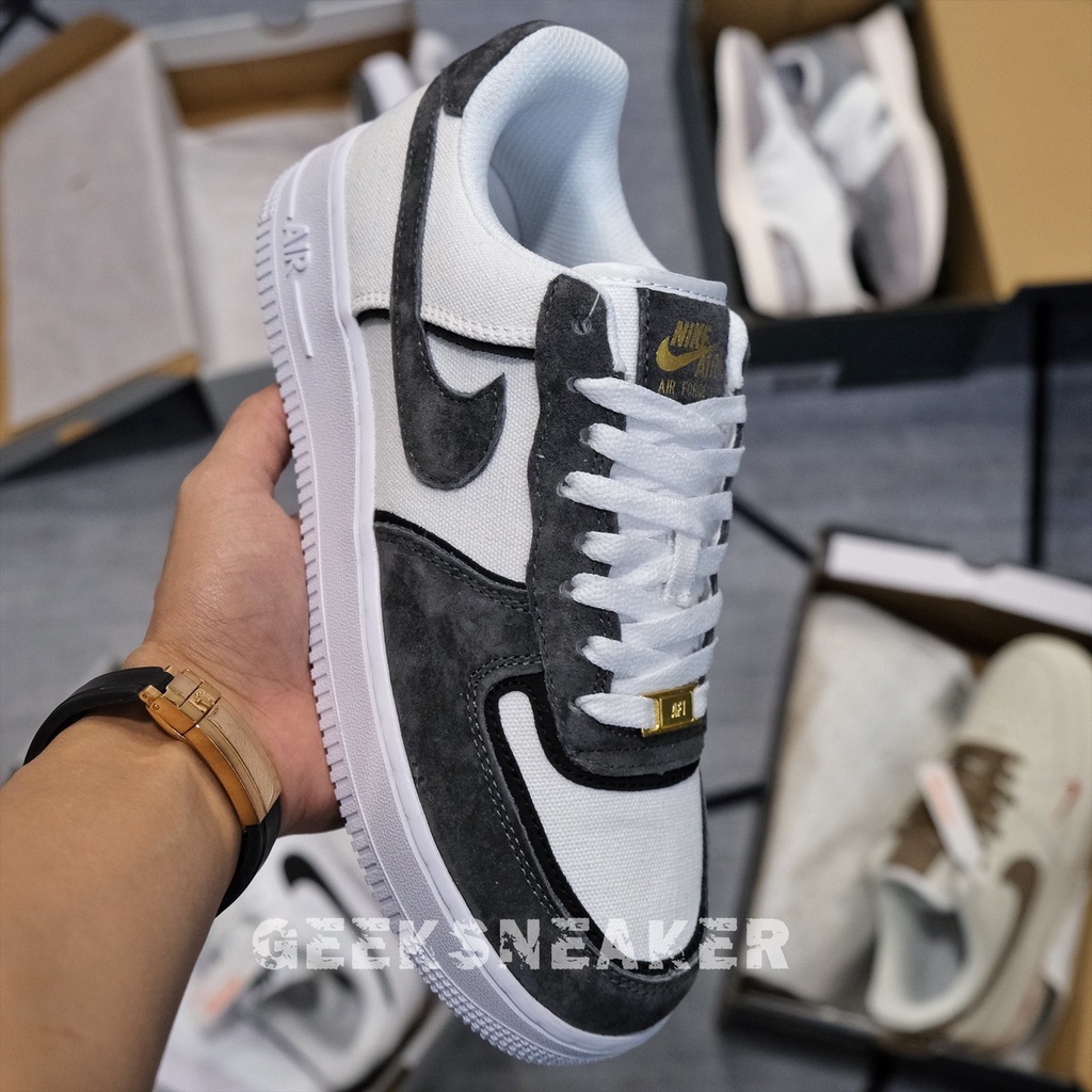[GeekSneaker] Giày Sneaker Cổ Thấp  Air Force 1 Suede Black White - Da Lộn Đen Trắng Vàng