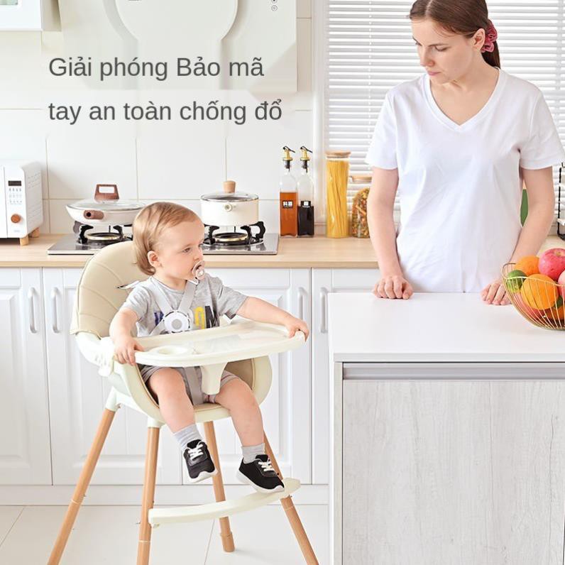 Ghế ăn cho bé Di động đa chức năng Bàn trẻ em bằng gỗ rắn học < ..