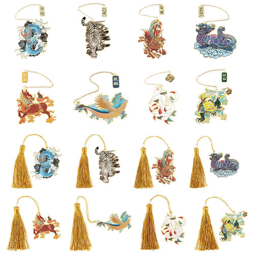 Ynatural Đánh Dấu Trang Sách Bằng Đồng Thau Phong Cách Trung Hoa Cổ Điển Mặt Dây Hình Rồng Hổ Phối